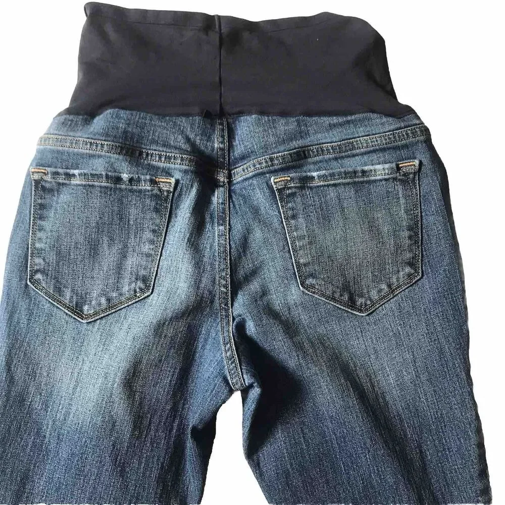Old Navy Maternity Jeans Dark Wash Stretch Full Panel Skinny SZ 6 Distressed 30”